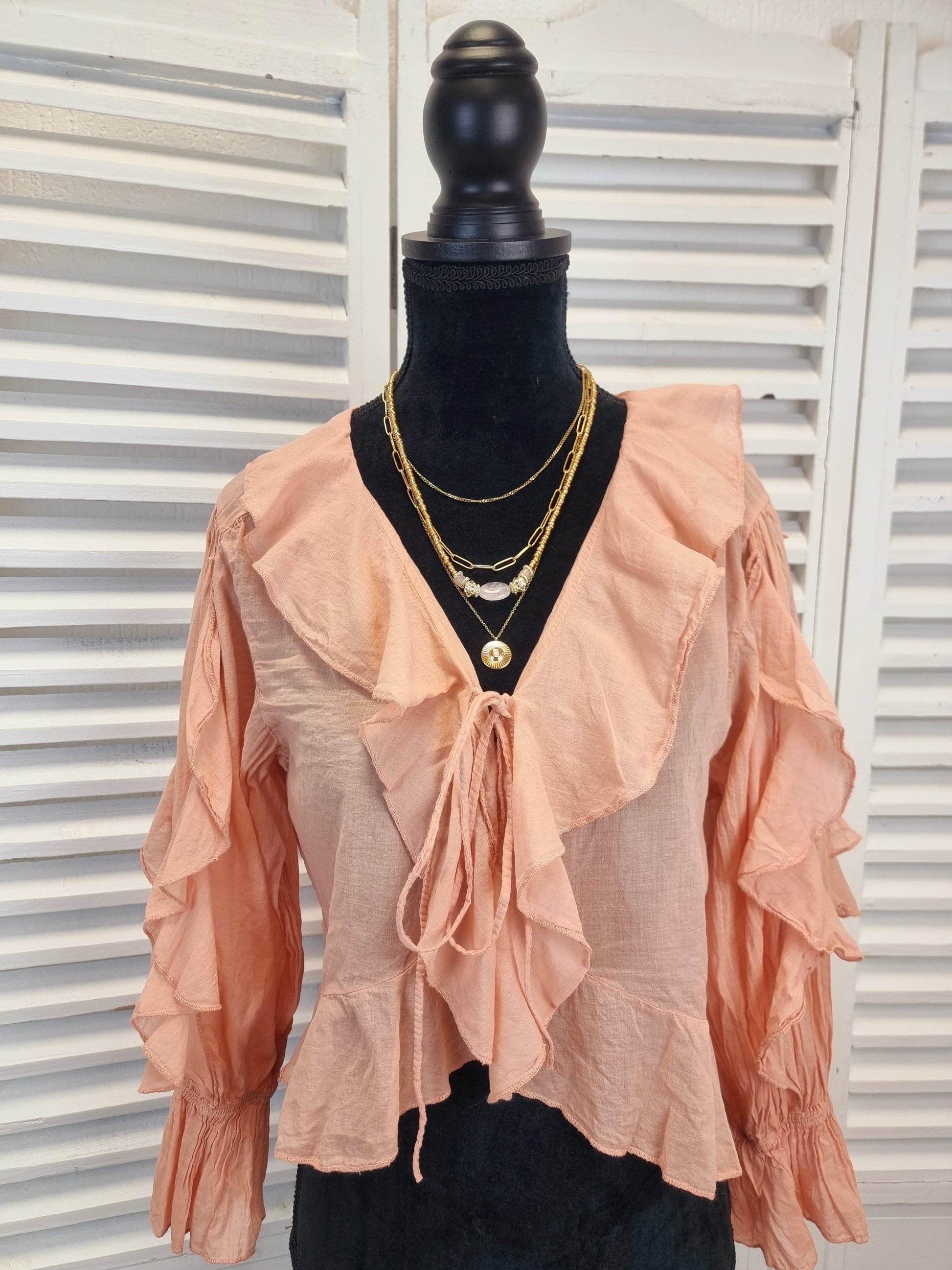 Romantische kurze Baumwollbluse mit Volant in 3 verschiedenen Farben Onesize, Boho, Hippi