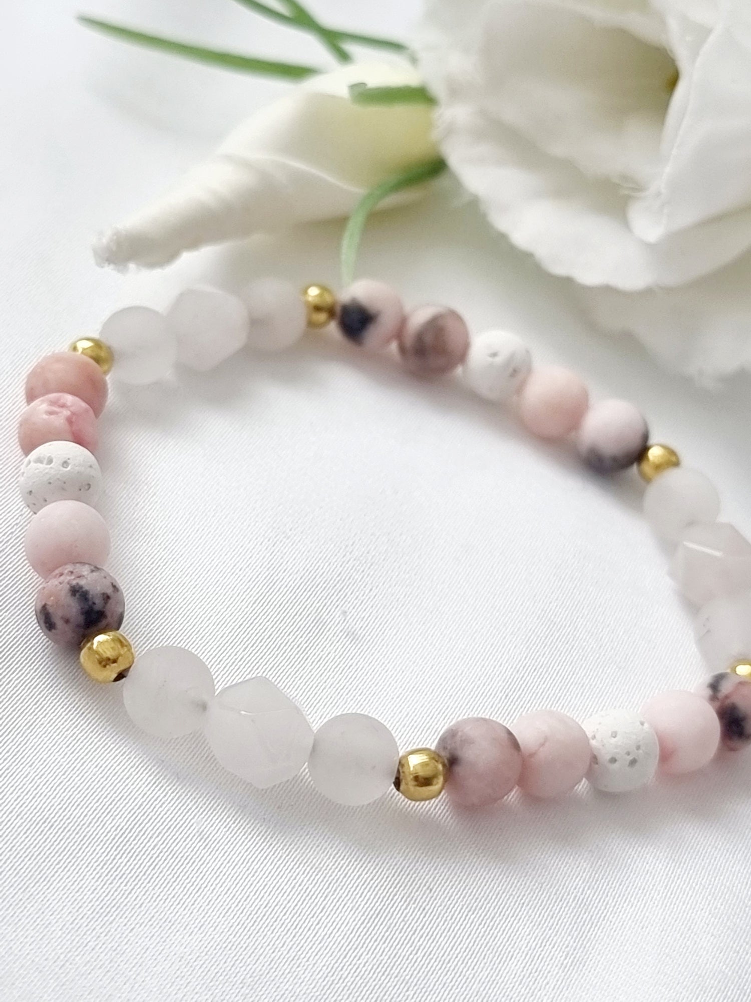 Rosenquarz Armband Edelstein Lavastein