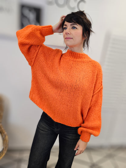 Strickpullover mit Stehkragen Kurz in Orange Wolle