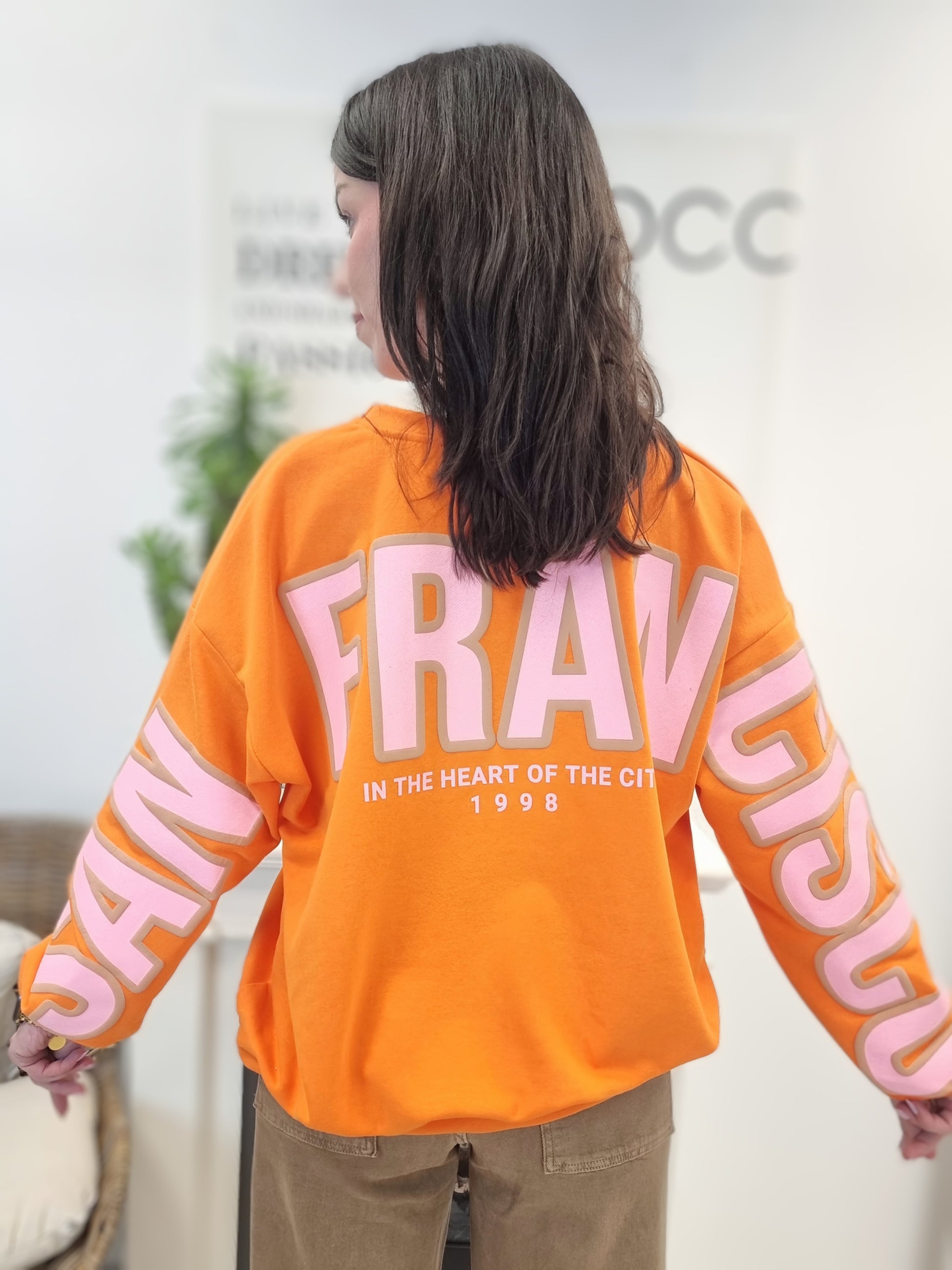 Sweatshirt San Francisco in Orange und Rosa Schriftzug