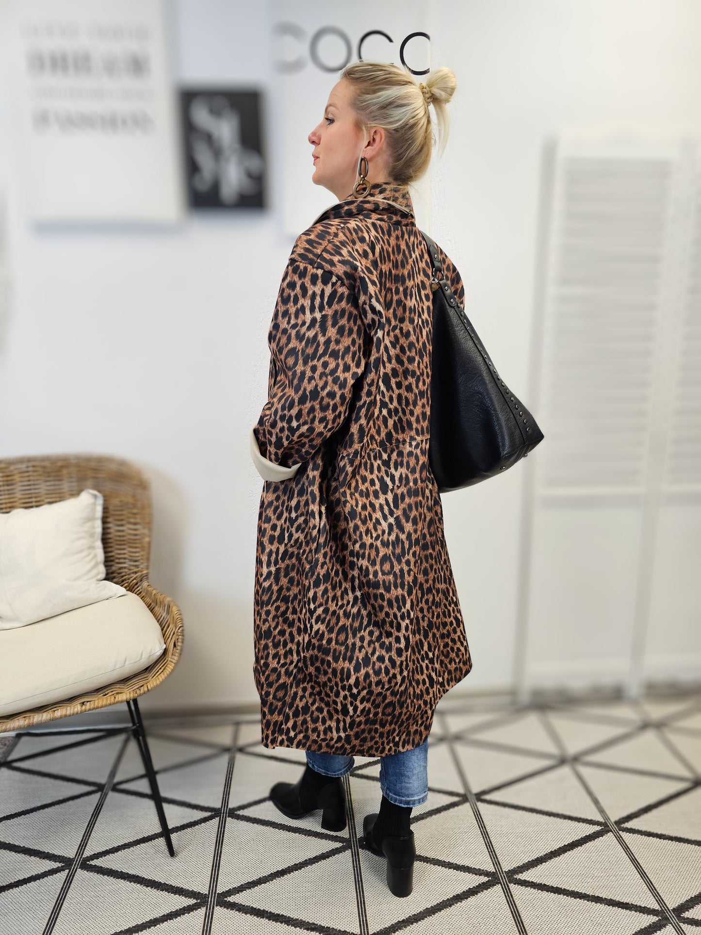 Oversize-Mantel Leopard Print Longmantel Dunkelbraun