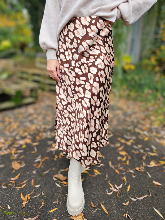Satinrock Leo in Schokobraun Midirock