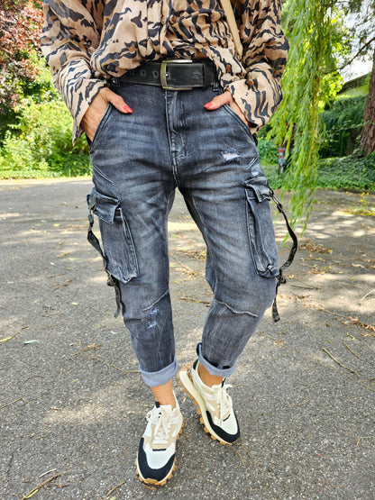 Lässige Cargo-Jeans im schwarzen Washed-Out Look