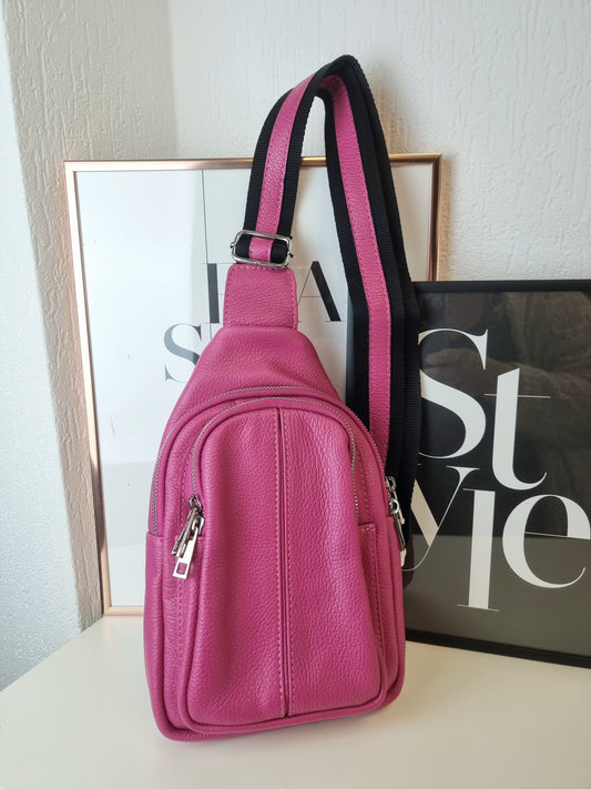 Brustbeutel Pink und Orange, echtes Leder Hüfttasche Brusttasche Crossbody Schultertasche