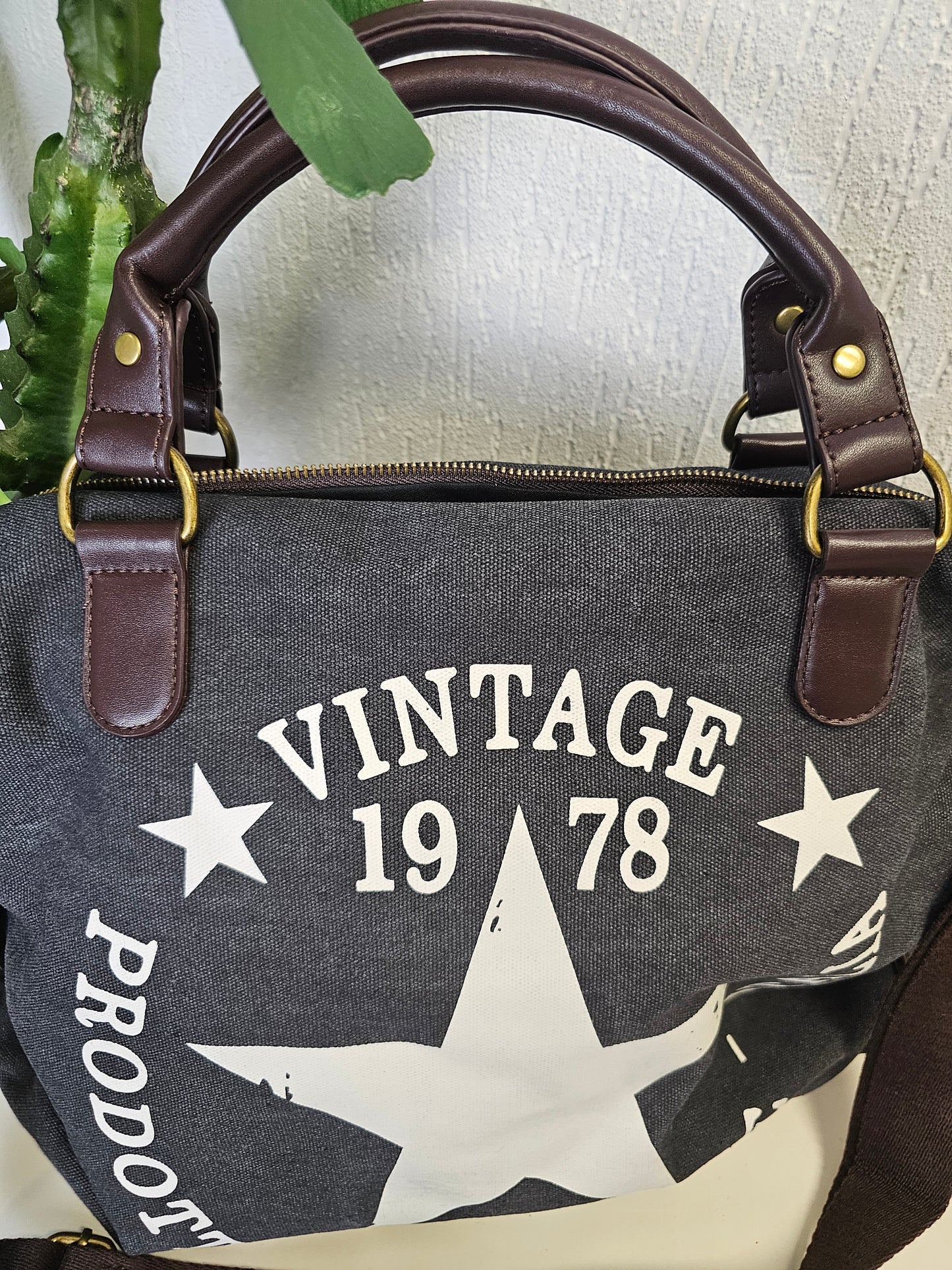 Tasche Canvastasche Vintage in Grafit Farben mit weißem Stern