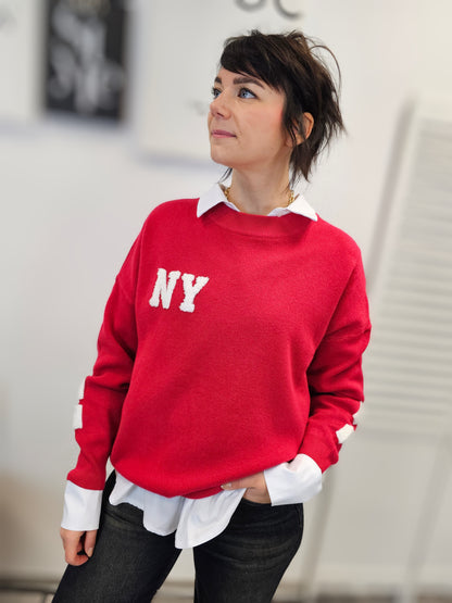 Strickpullover in Rot Weiß NY