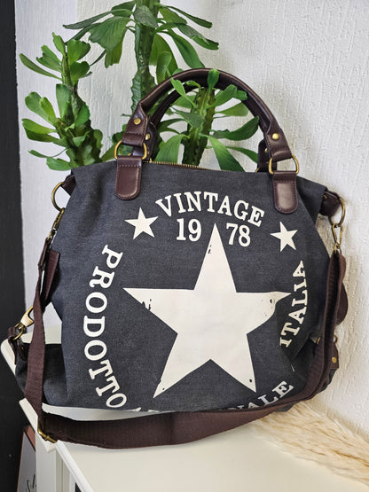 Tasche Canvastasche Vintage in Grafit Farben mit weißem Stern