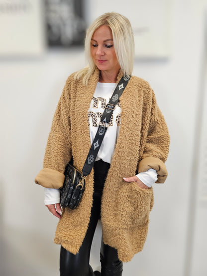 Teddyjacke in Camel mit Taschen Oversize