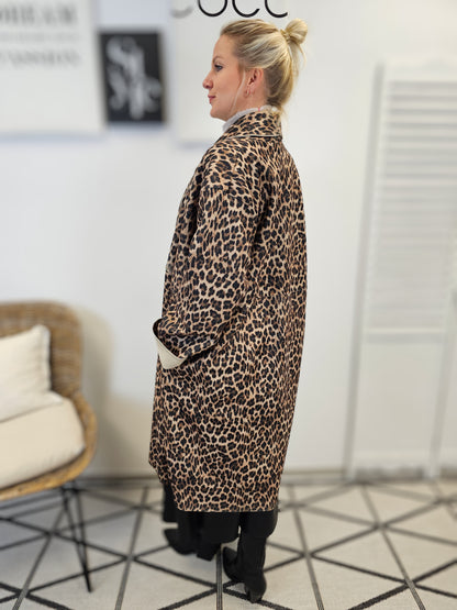 Oversize-Mantel Leopard Print Longmantel Hell