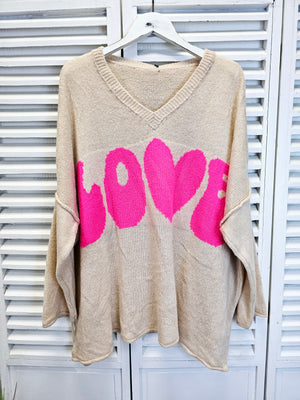 Oversized Strickpullover LOVE mit Wollanteil in verschiedenen Farben