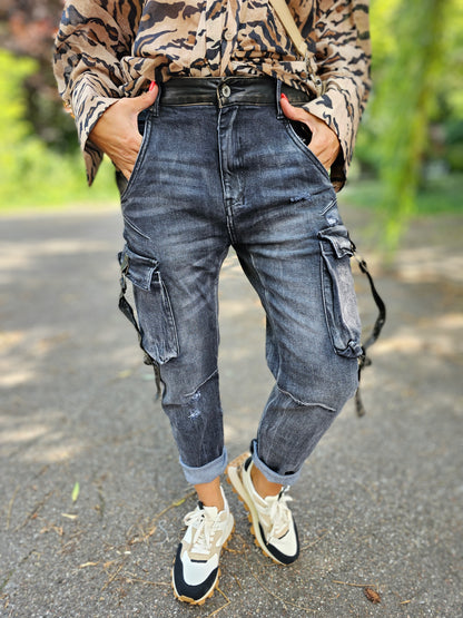 Lässige Cargo-Jeans im schwarzen Washed-Out Look