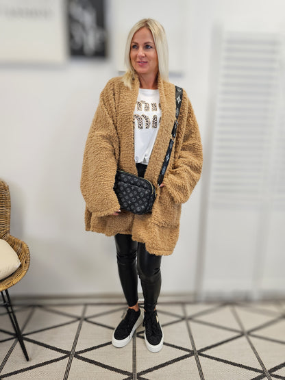 Teddyjacke in Camel mit Taschen Oversize