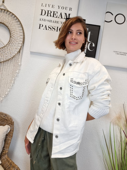 Weiße Jeans Blusenjacke mit Nieten