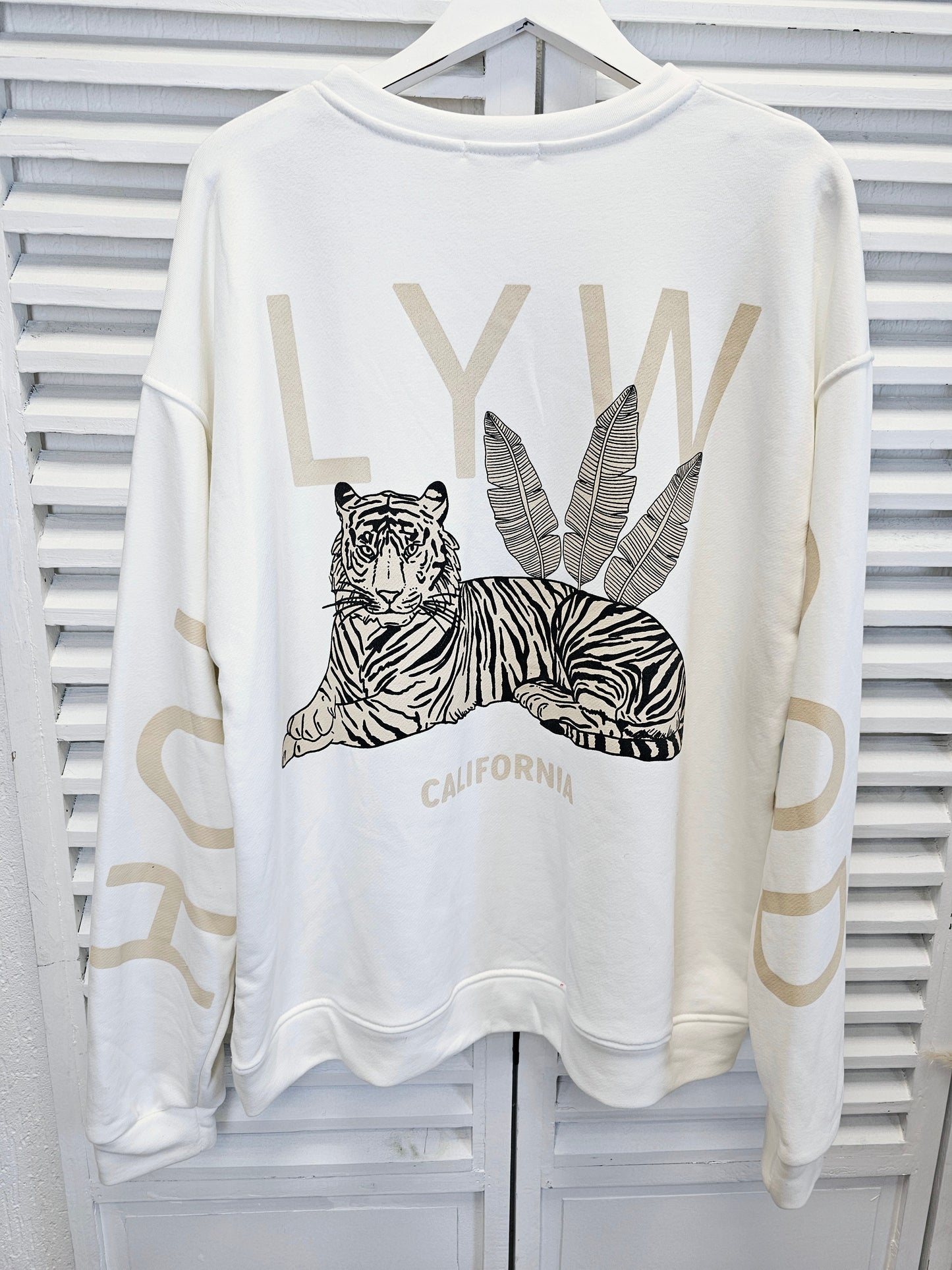 Sweatshirt in Cremeweiß mit Tiger-Backprint