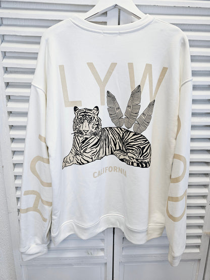 Sweatshirt in Cremeweiß mit Tiger-Backprint