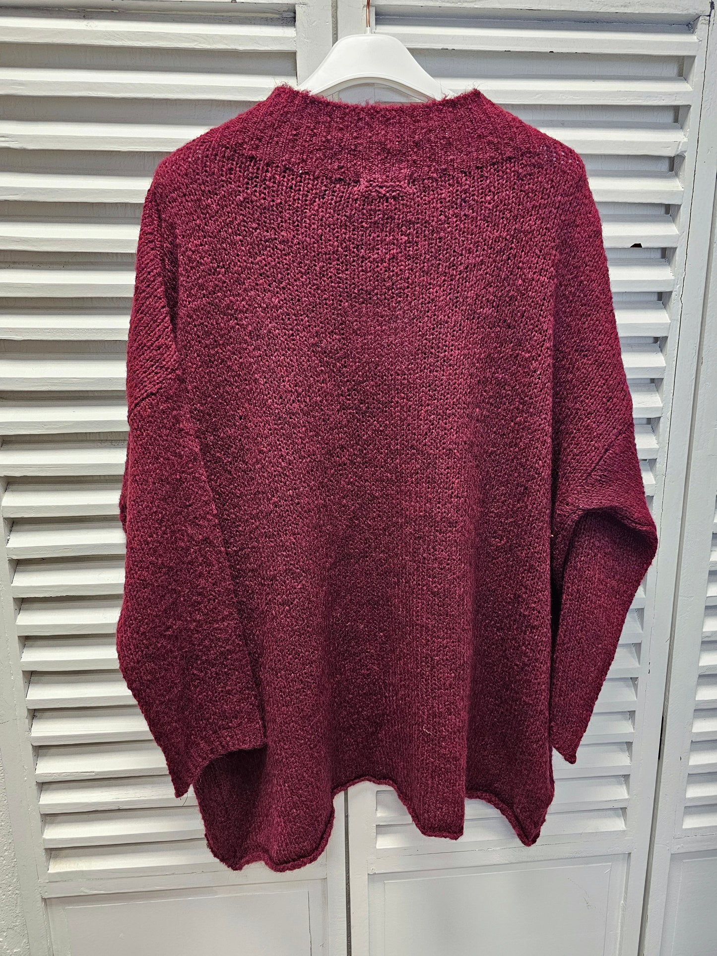 Oversize Strickpullover in Burgundy mit braunem Stern Größe 36-44