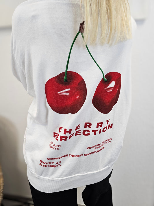 Sweatshirt in Cremeweiß mit Kirsche Backprint