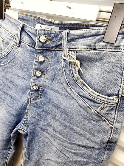 Jewelly Jeans mit Kristall- Herz-Schmuckknöpfen Jewelly JP-26354