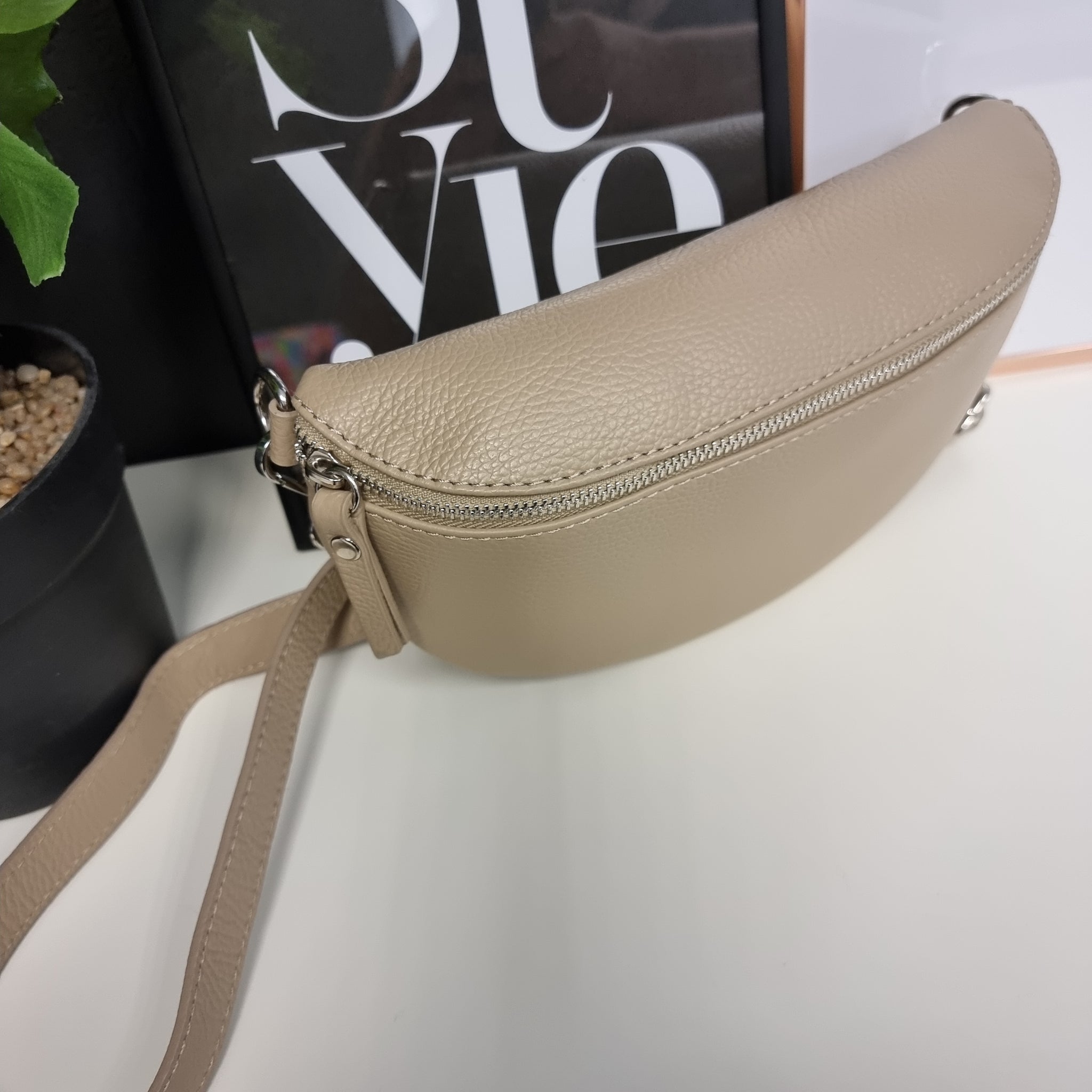 Bauchtasche, Umhängetasche Leder Taupe Größe 2