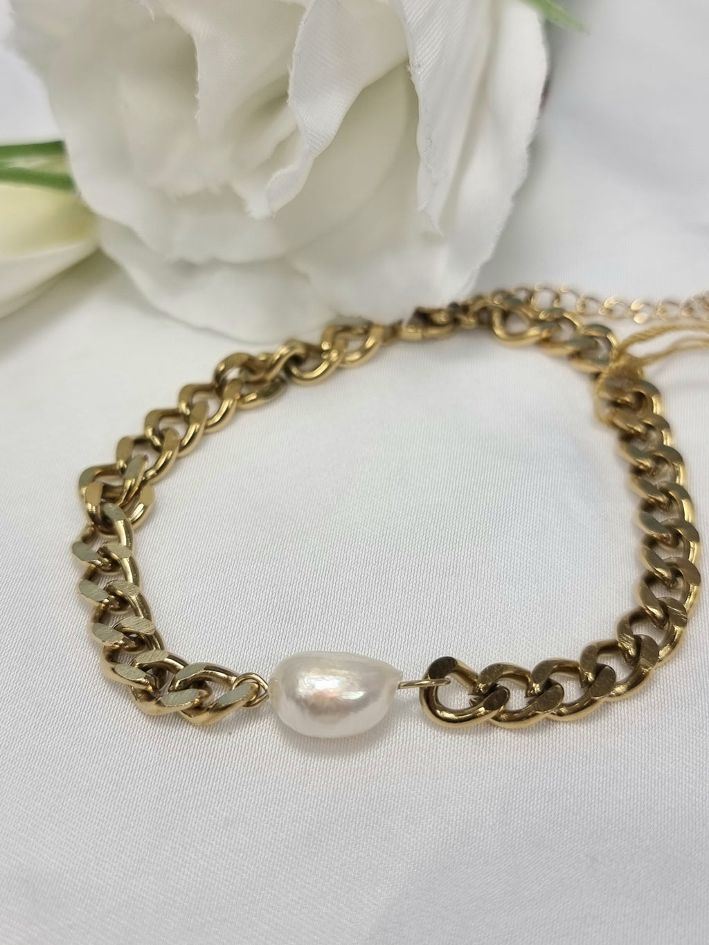 Goldenes Edelstahl " Chain "Armband " mit Süßwasserperle