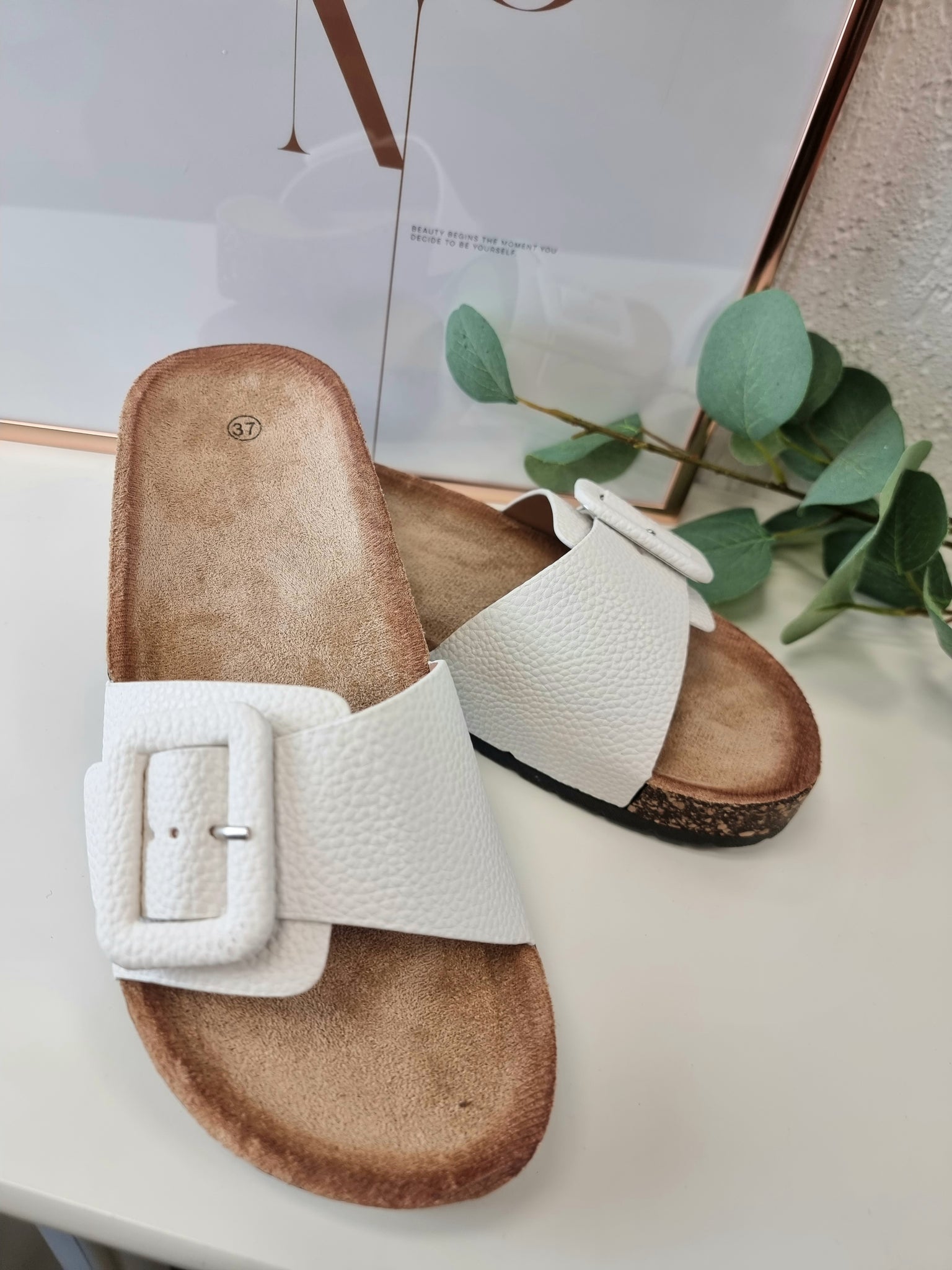 Damen Clogs Ledertief-Fußbett Pantolette mit Schnalle in verschiedenen Farben