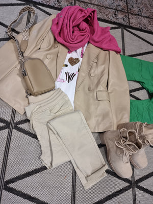 Blazer in Lederoptik in Creme