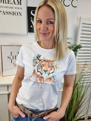 Weißes T-Shirt mit Tiger Print onesize