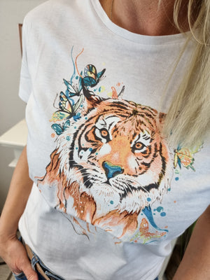 Weißes T-Shirt mit Tiger Print onesize