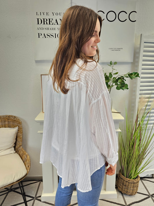Luftige weiße Bluse Wiya aus Baumwolle OneSize
