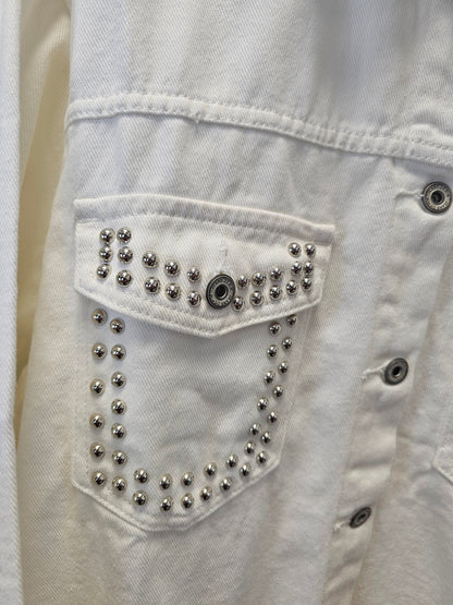 Weiße Jeans Blusenjacke mit Nieten