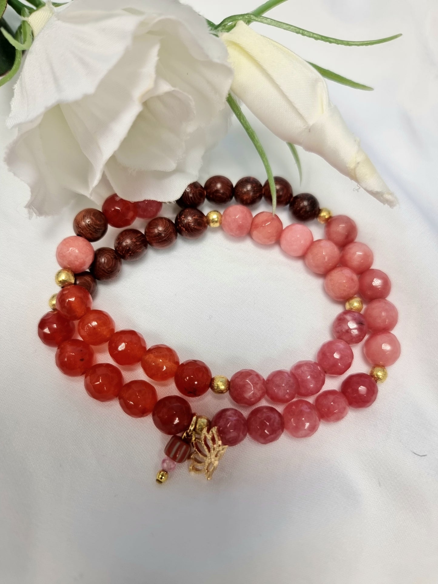 Achat Armband mit Lotusblüte - pink/orange
