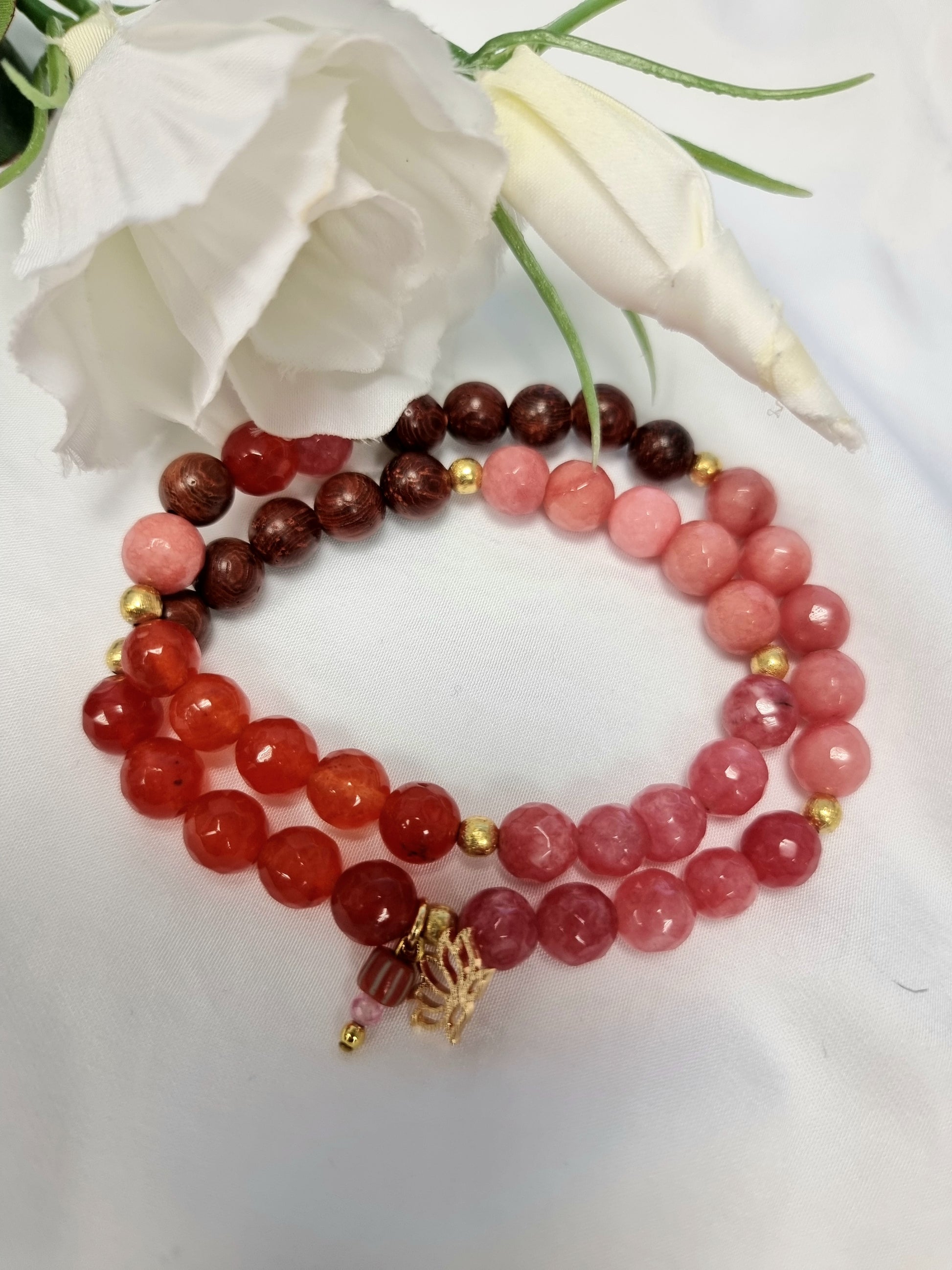 Achat Armband mit Lotusblüte - pink/orange