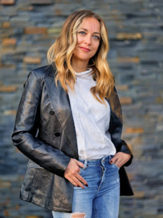 Blazer veganes Leder in Schwarz