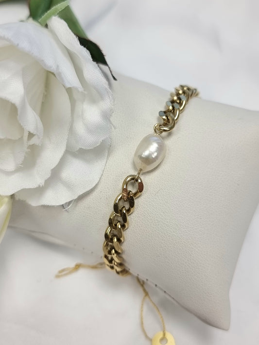 Edelstahlarmband in Gold mit SW-Perle
