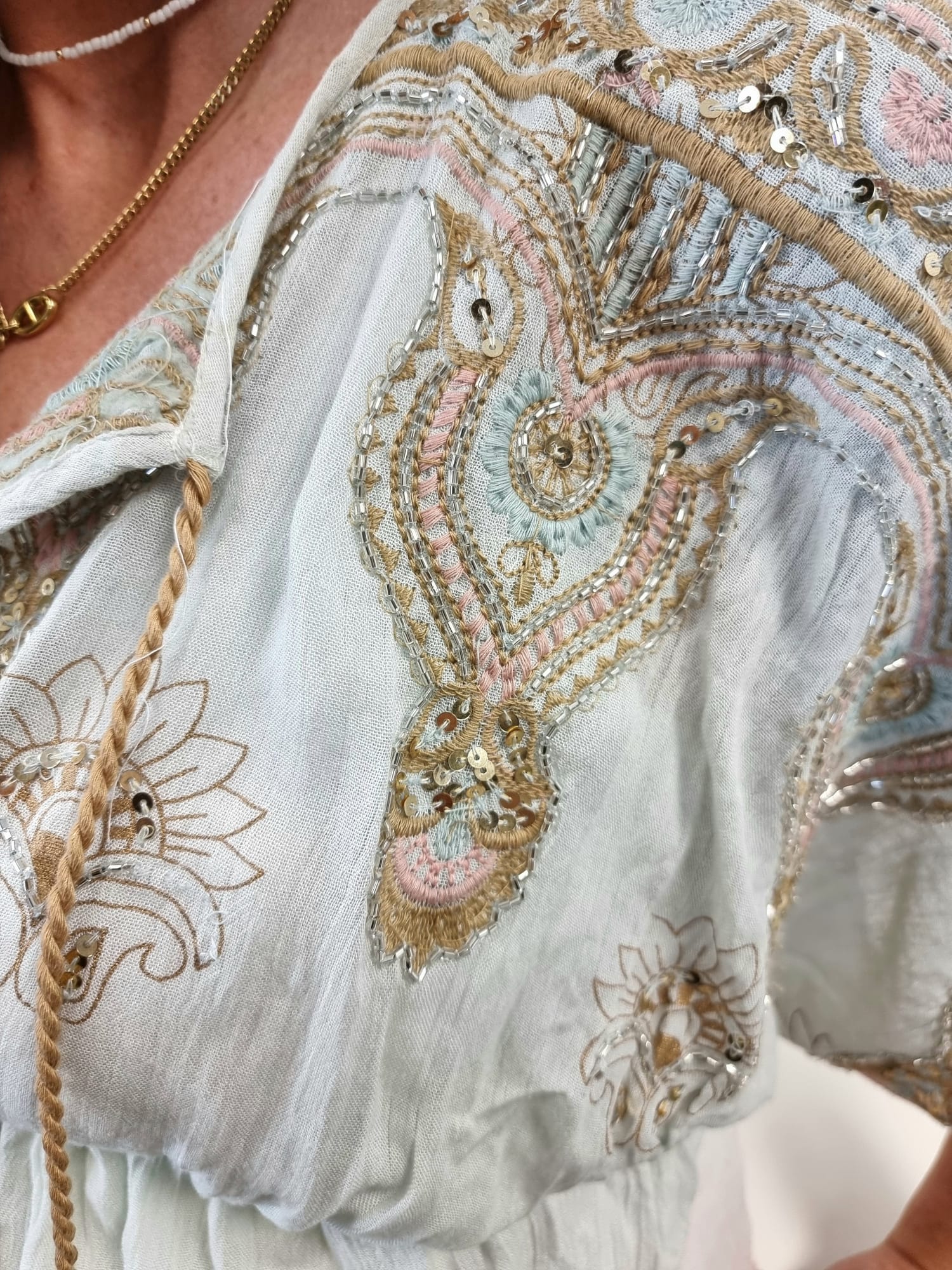Tunika Mint-Rosa Ombre mit Perlen und Paillettendetails OneSize